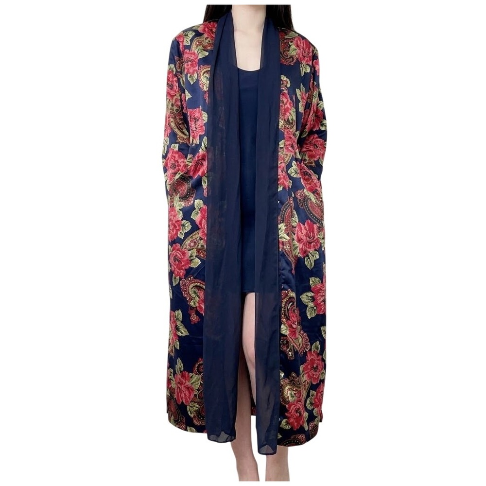 VTG VICTORIAS SECRET Gold Label Floral Paisley Print Long Kimono Robe M Romantic